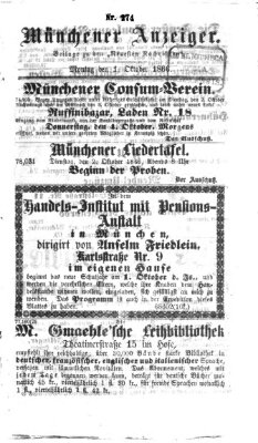 Münchener Anzeiger (Münchner neueste Nachrichten) Montag 1. Oktober 1866