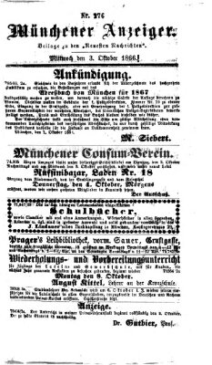 Münchener Anzeiger (Münchner neueste Nachrichten) Mittwoch 3. Oktober 1866