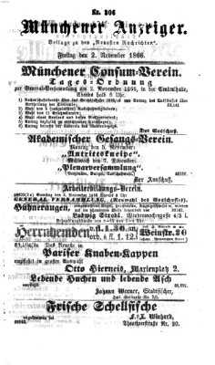 Münchener Anzeiger (Münchner neueste Nachrichten) Freitag 2. November 1866