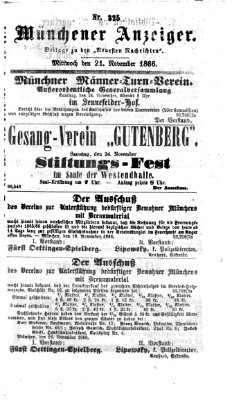 Münchener Anzeiger (Münchner neueste Nachrichten) Mittwoch 21. November 1866