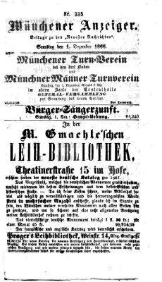 Münchener Anzeiger (Münchner neueste Nachrichten) Samstag 1. Dezember 1866