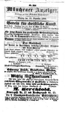 Münchener Anzeiger (Münchner neueste Nachrichten) Montag 10. Dezember 1866