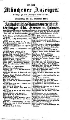 Münchener Anzeiger (Münchner neueste Nachrichten) Donnerstag 20. Dezember 1866