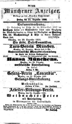 Münchener Anzeiger (Münchner neueste Nachrichten) Freitag 21. Dezember 1866