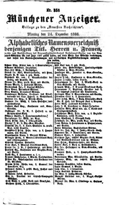 Münchener Anzeiger (Münchner neueste Nachrichten) Montag 24. Dezember 1866