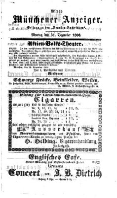 Münchener Anzeiger (Münchner neueste Nachrichten) Montag 31. Dezember 1866