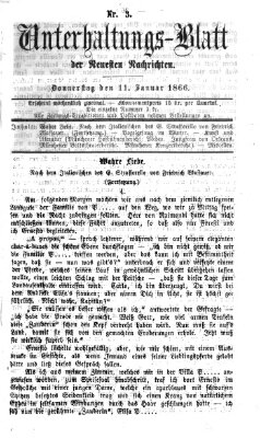 Neueste Nachrichten aus dem Gebiete der Politik. Unterhaltungs-Blatt der Neuesten Nachrichten (Münchner neueste Nachrichten) Donnerstag 11. Januar 1866