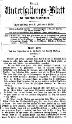 Neueste Nachrichten aus dem Gebiete der Politik. Unterhaltungs-Blatt der Neuesten Nachrichten (Münchner neueste Nachrichten) Donnerstag 8. Februar 1866