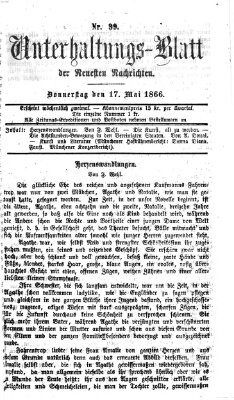 Neueste Nachrichten aus dem Gebiete der Politik. Unterhaltungs-Blatt der Neuesten Nachrichten (Münchner neueste Nachrichten) Donnerstag 17. Mai 1866