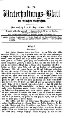 Neueste Nachrichten aus dem Gebiete der Politik. Unterhaltungs-Blatt der Neuesten Nachrichten (Münchner neueste Nachrichten) Donnerstag 6. September 1866