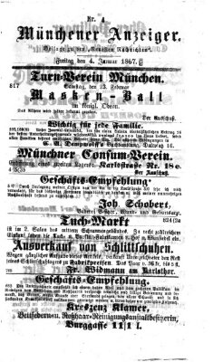 Münchener Anzeiger (Münchner neueste Nachrichten) Freitag 4. Januar 1867