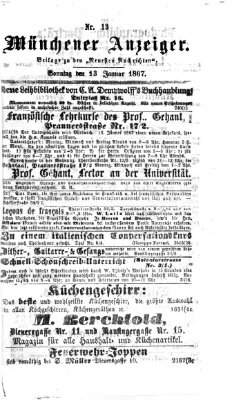 Münchener Anzeiger (Münchner neueste Nachrichten) Sonntag 13. Januar 1867