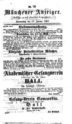 Münchener Anzeiger (Münchner neueste Nachrichten) Donnerstag 17. Januar 1867