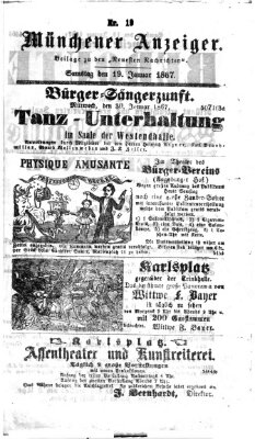 Münchener Anzeiger (Münchner neueste Nachrichten) Samstag 19. Januar 1867