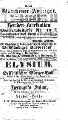 Münchener Anzeiger (Münchner neueste Nachrichten) Samstag 9. Februar 1867