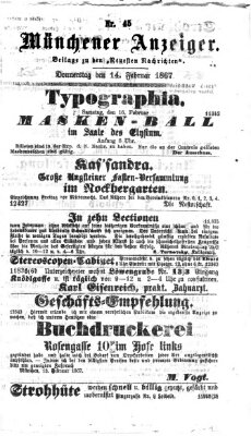 Münchener Anzeiger (Münchner neueste Nachrichten) Donnerstag 14. Februar 1867