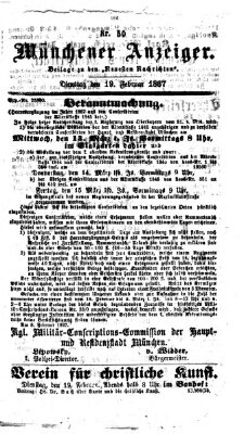 Münchener Anzeiger (Münchner neueste Nachrichten) Dienstag 19. Februar 1867