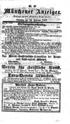 Münchener Anzeiger (Münchner neueste Nachrichten) Dienstag 26. Februar 1867