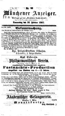 Münchener Anzeiger (Münchner neueste Nachrichten) Donnerstag 28. Februar 1867