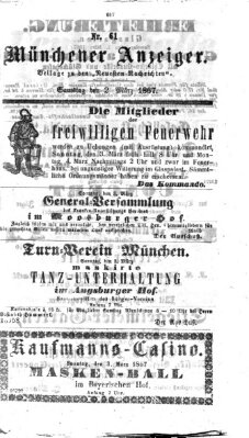 Münchener Anzeiger (Münchner neueste Nachrichten) Samstag 2. März 1867