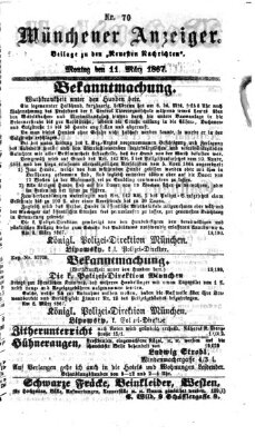 Münchener Anzeiger (Münchner neueste Nachrichten) Montag 11. März 1867