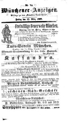 Münchener Anzeiger (Münchner neueste Nachrichten) Freitag 15. März 1867