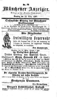 Münchener Anzeiger (Münchner neueste Nachrichten) Samstag 16. März 1867