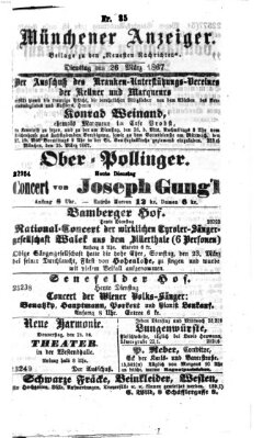 Münchener Anzeiger (Münchner neueste Nachrichten) Dienstag 26. März 1867