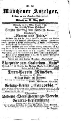 Münchener Anzeiger (Münchner neueste Nachrichten) Mittwoch 27. März 1867