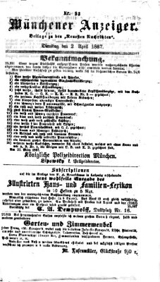 Münchener Anzeiger (Münchner neueste Nachrichten) Dienstag 2. April 1867