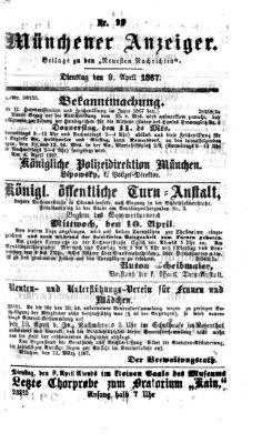 Münchener Anzeiger (Münchner neueste Nachrichten) Dienstag 9. April 1867