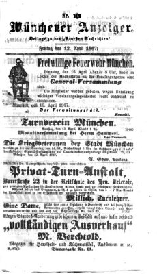 Münchener Anzeiger (Münchner neueste Nachrichten) Freitag 12. April 1867