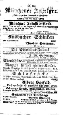 Münchener Anzeiger (Münchner neueste Nachrichten) Dienstag 16. April 1867