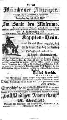 Münchener Anzeiger (Münchner neueste Nachrichten) Donnerstag 18. April 1867