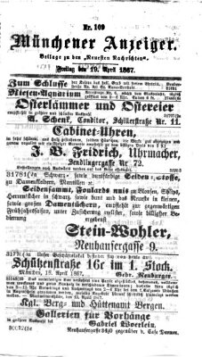 Münchener Anzeiger (Münchner neueste Nachrichten) Freitag 19. April 1867