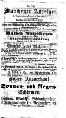 Münchener Anzeiger (Münchner neueste Nachrichten) Samstag 20. April 1867