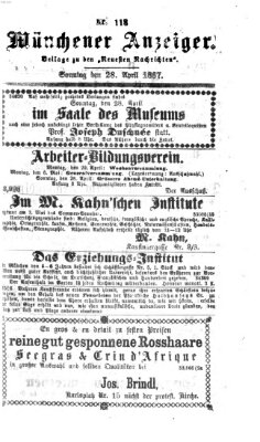 Münchener Anzeiger (Münchner neueste Nachrichten) Sonntag 28. April 1867