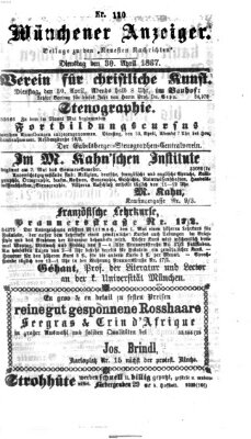 Münchener Anzeiger (Münchner neueste Nachrichten) Dienstag 30. April 1867