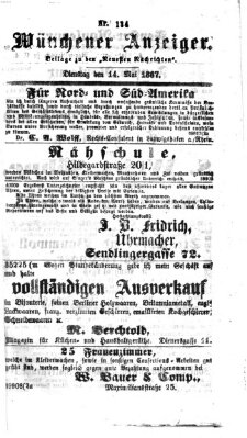 Münchener Anzeiger (Münchner neueste Nachrichten) Dienstag 14. Mai 1867