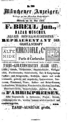 Münchener Anzeiger (Münchner neueste Nachrichten) Mittwoch 15. Mai 1867