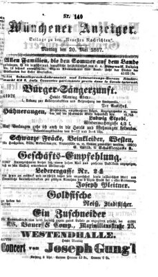 Münchener Anzeiger (Münchner neueste Nachrichten) Montag 20. Mai 1867