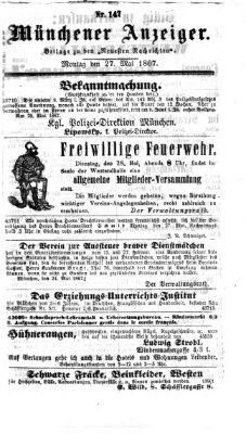 Münchener Anzeiger (Münchner neueste Nachrichten) Montag 27. Mai 1867