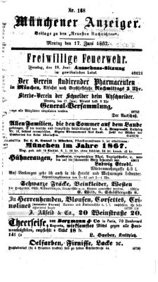 Münchener Anzeiger (Münchner neueste Nachrichten) Montag 17. Juni 1867