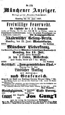 Münchener Anzeiger (Münchner neueste Nachrichten) Samstag 22. Juni 1867