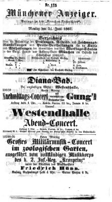 Münchener Anzeiger (Münchner neueste Nachrichten) Montag 24. Juni 1867