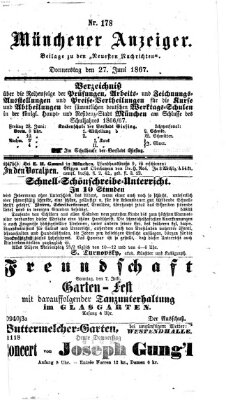 Münchener Anzeiger (Münchner neueste Nachrichten) Donnerstag 27. Juni 1867