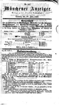 Münchener Anzeiger (Münchner neueste Nachrichten) Sonntag 30. Juni 1867