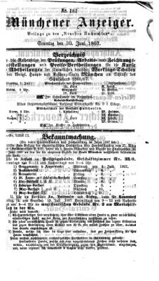 Münchener Anzeiger (Münchner neueste Nachrichten) Sonntag 30. Juni 1867