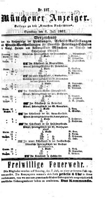 Münchener Anzeiger (Münchner neueste Nachrichten) Samstag 6. Juli 1867