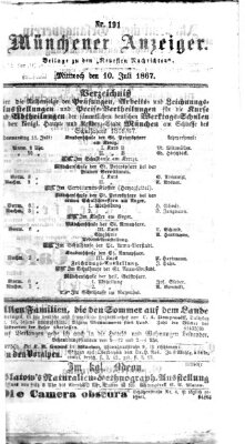 Münchener Anzeiger (Münchner neueste Nachrichten) Mittwoch 10. Juli 1867